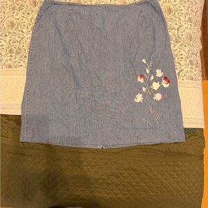 Casual Corner Blue Embroidered Mini Skirt